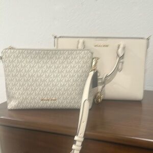 Michael Kors Cream Crossbody Bag with Geometric Texture